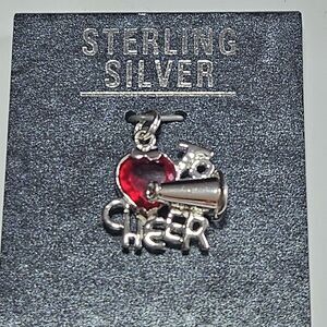 JCF Signed 925 Marked Red Rhinestone Heart Cheer Charm Sterling Silver Nwt
